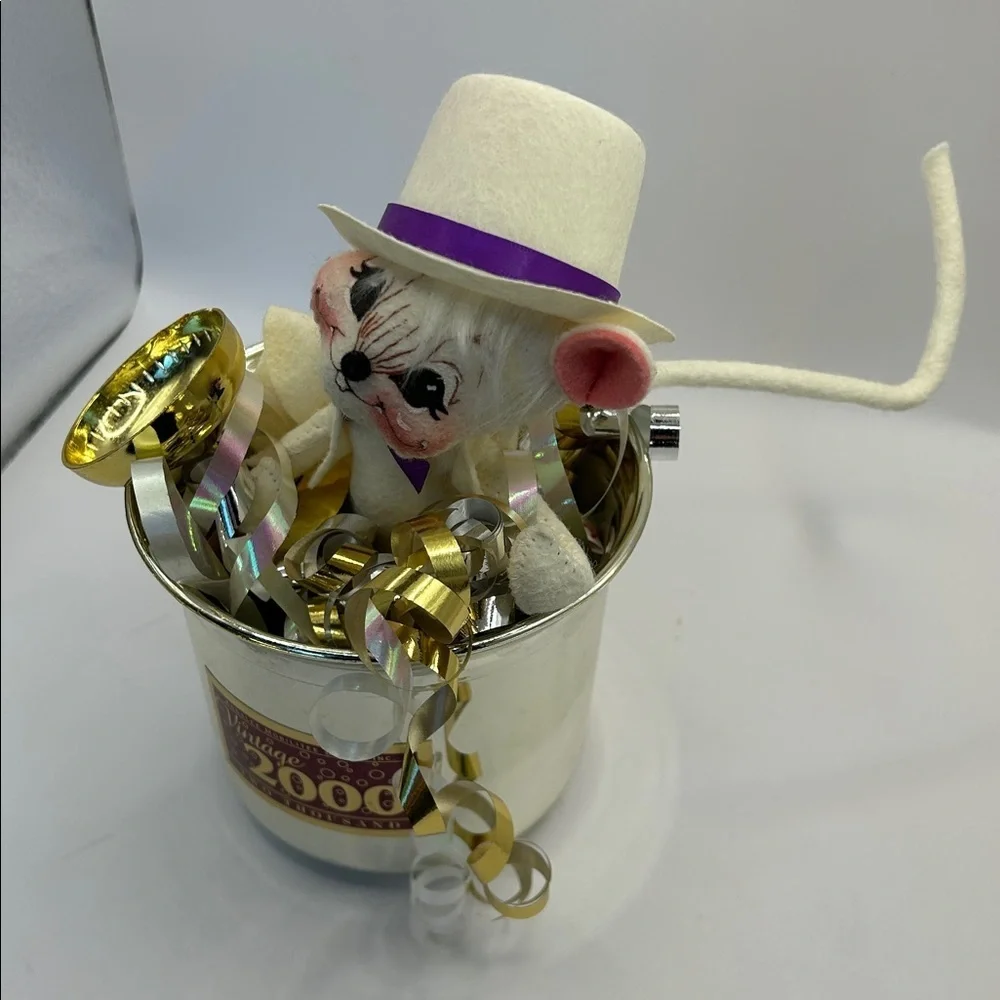 Vintage Annalee 2000 Mouse in Silver Champagne Bucket